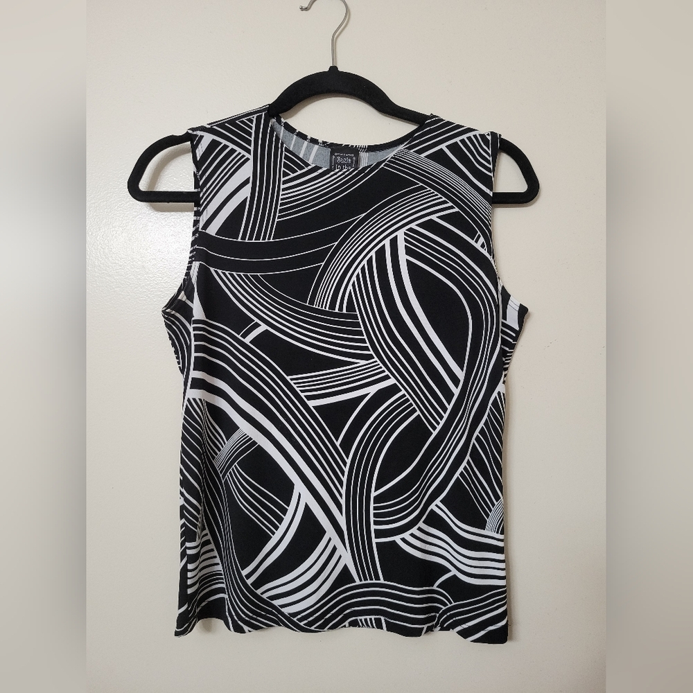 Vintage Suzie In The City Black and White Abstract Y2K Blouse